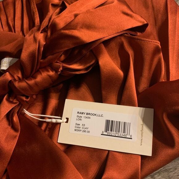 Ramy Brook Lori Halter Tie Back Silk Top in Clay (Red). - Picture 7 of 12